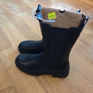 London Rag Elegant Black Heeled Boots for Women 8m Mid Calf